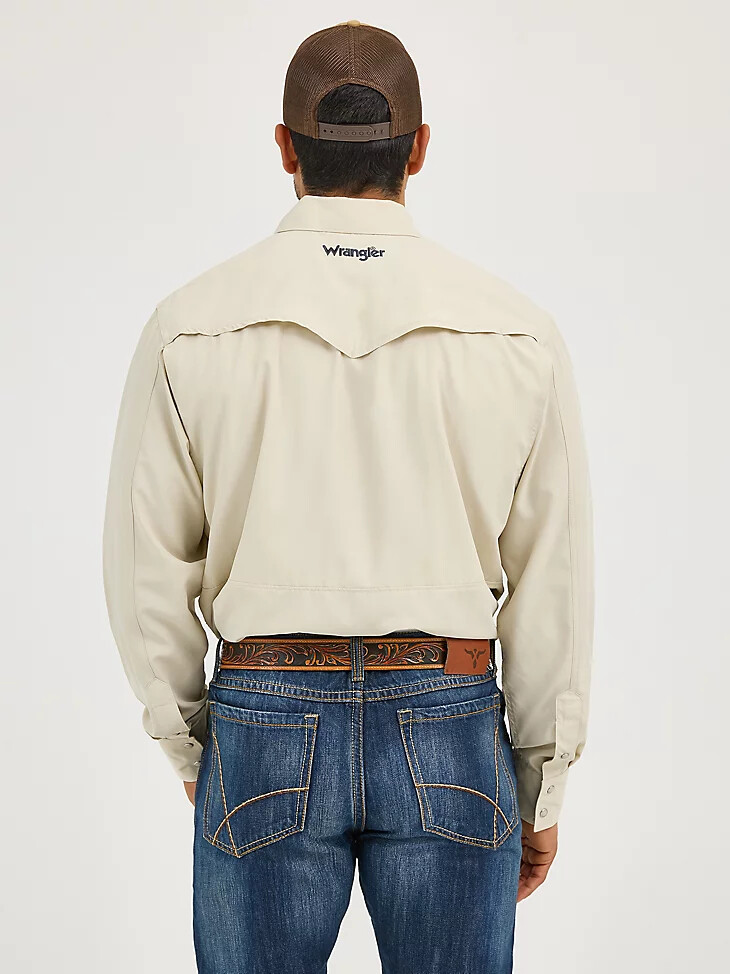 wrangler performance snap langarmhemd für herren einfarbig Überbewölkt