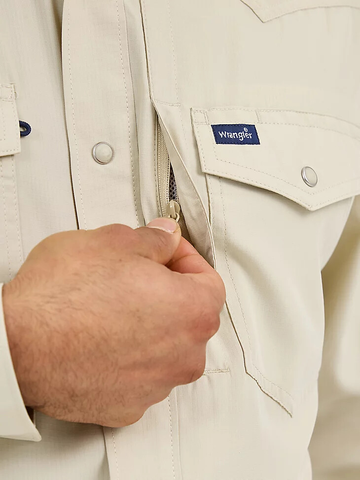 wrangler performance snap langarmhemd für herren einfarbig Überbewölkt