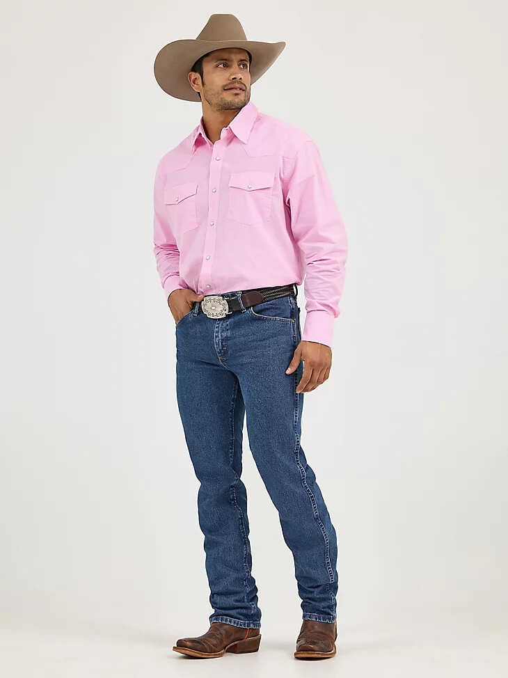 wrangler westernhemd mit druckknöpfen für herren modell „bucking cancer fuchsia pink
