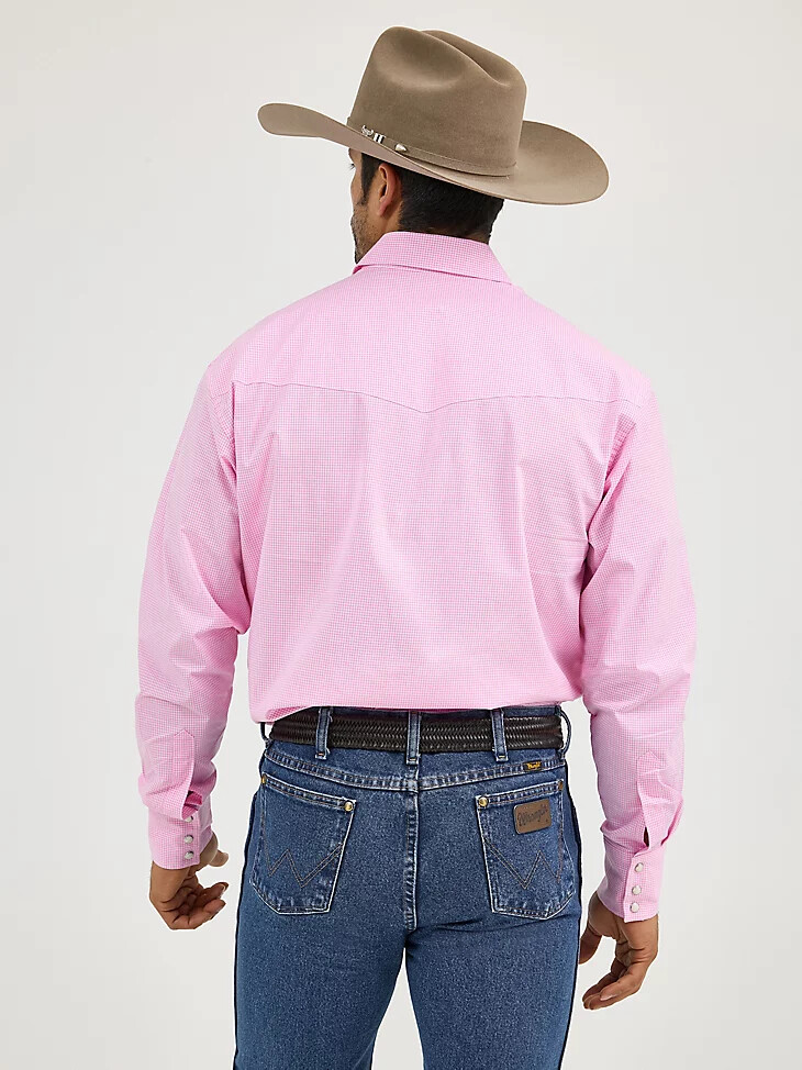 wrangler westernhemd mit druckknöpfen für herren modell „bucking cancer fuchsia pink