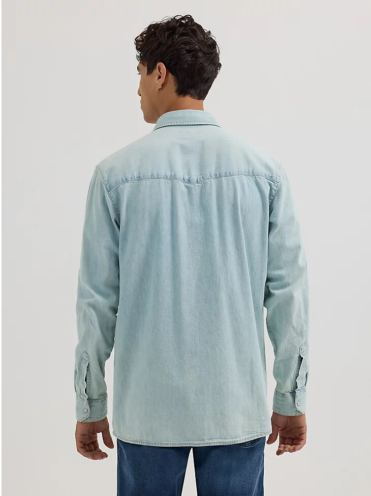 herren langarm-western-denimhemd helle waschung