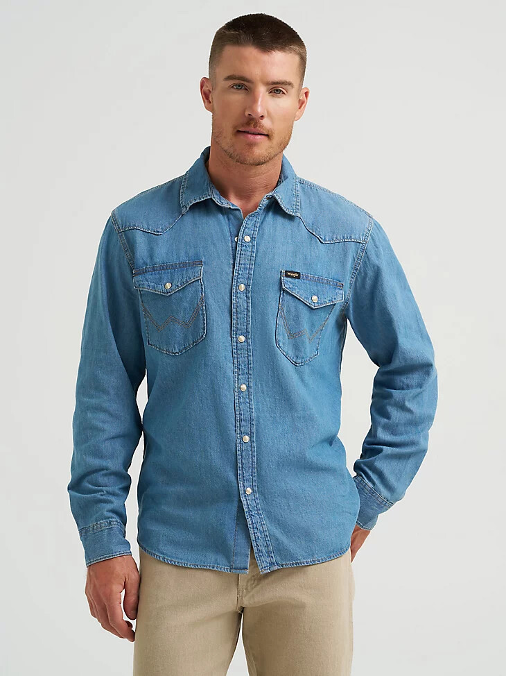 herren-denimhemd „cowboy wash mit lake wash-farbe