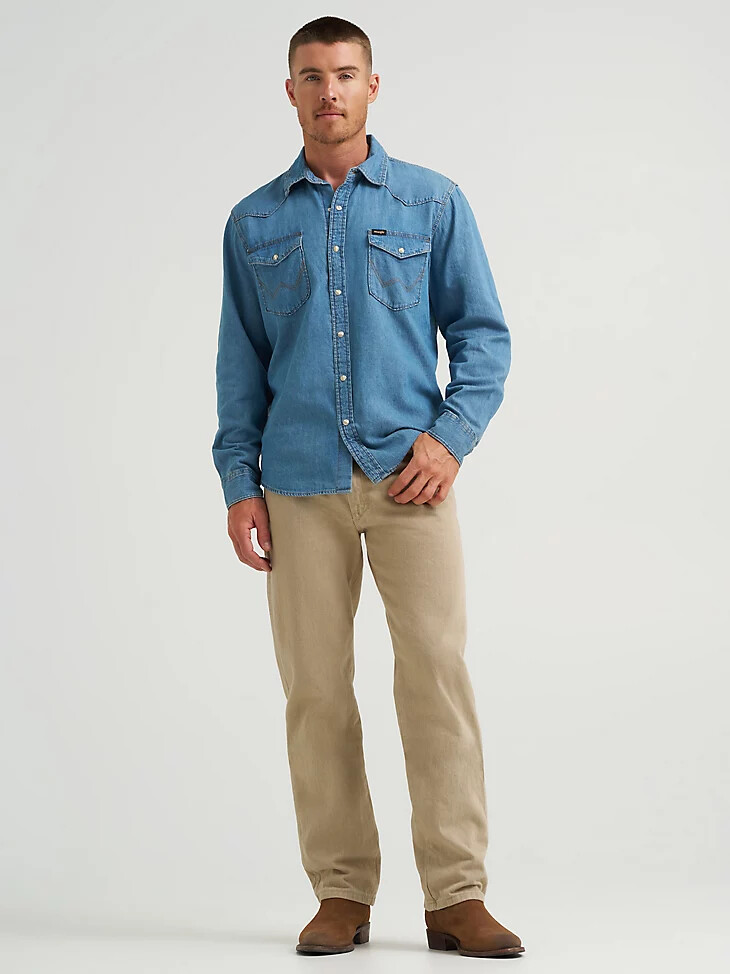 herren-denimhemd „cowboy wash mit lake wash-farbe