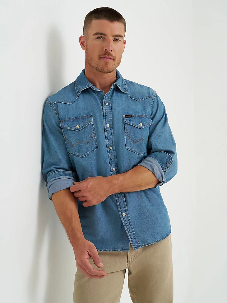 herren-denimhemd „cowboy wash mit lake wash-farbe