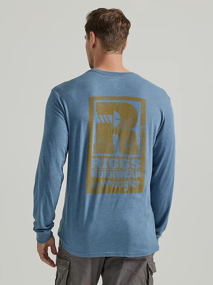 wrangler riggs workwear langarm-t-shirt mit grafikprint und entspannter rückenpartie beringsee