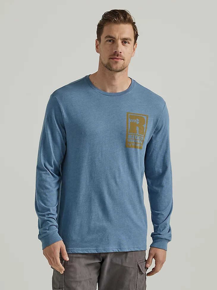 wrangler riggs workwear langarm-t-shirt mit grafikprint und entspannter rückenpartie beringsee