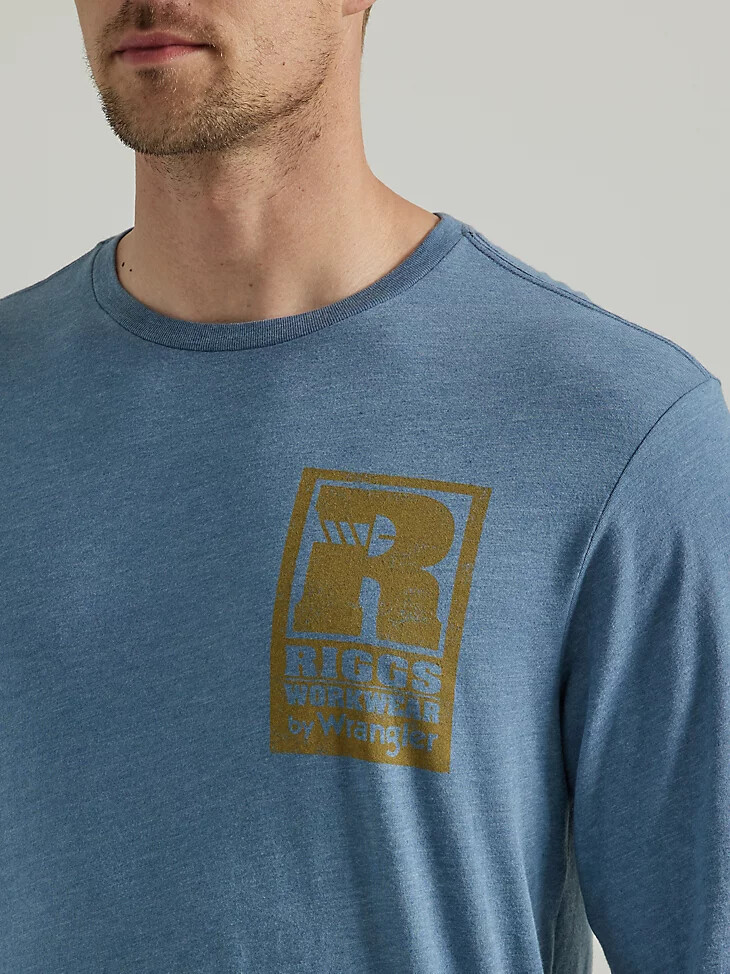 wrangler riggs workwear langarm-t-shirt mit grafikprint und entspannter rückenpartie beringsee