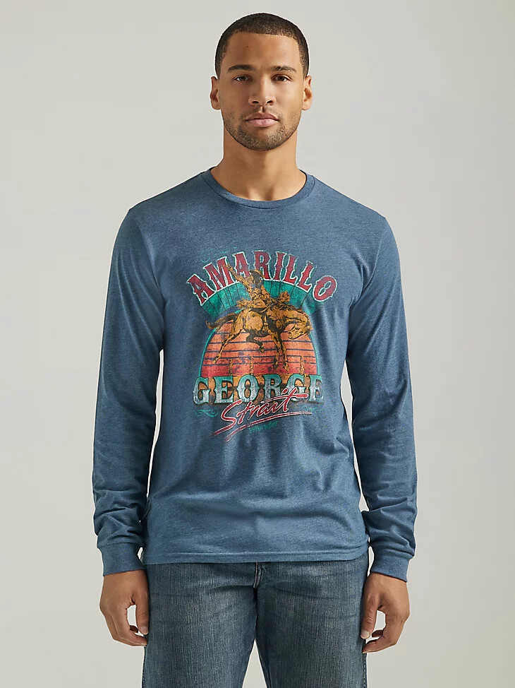 george strait langarm-t-shirt für herren mit grafikprint farbe midnight navy heather