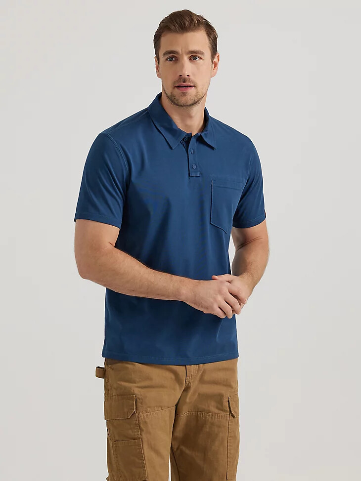 wrangler riggs workwear performance-strickpolo marineblau meliert