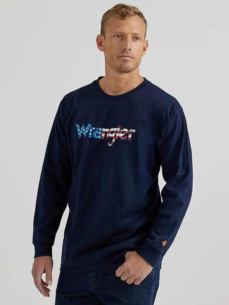 wrangler fr flammhemmendes langarm-t-shirt mit grafikprint marineblau