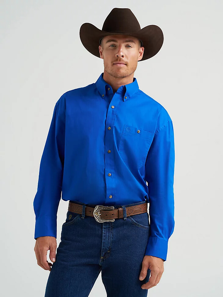 george strait wrangler national patriot herrenhemd mit knopfleiste einfarbig königsblau