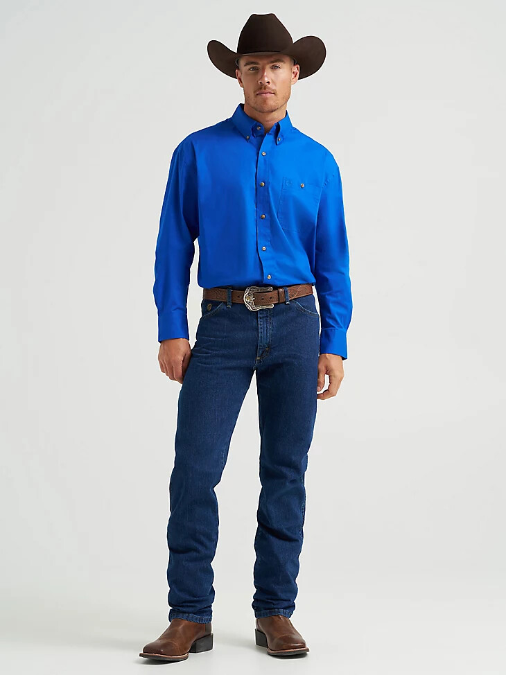 george strait wrangler national patriot herrenhemd mit knopfleiste einfarbig königsblau
