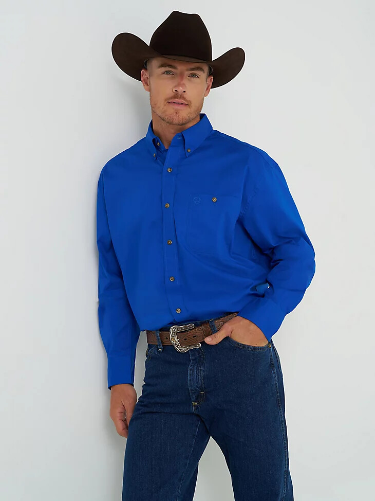 george strait wrangler national patriot herrenhemd mit knopfleiste einfarbig königsblau