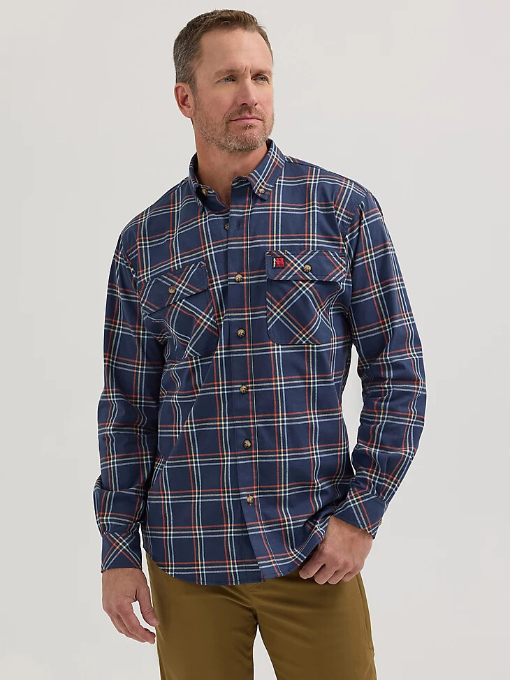 wrangler riggs workwear langarm-arbeitshemd „forman mit karomuster blau-kariert