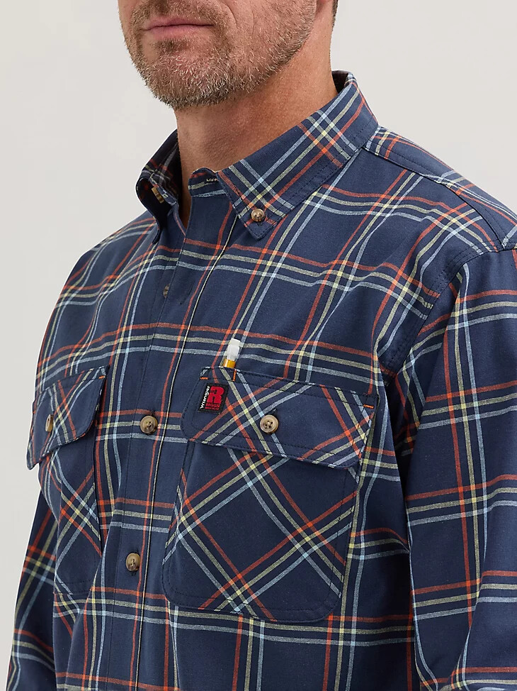 wrangler riggs workwear langarm-arbeitshemd „forman mit karomuster blau-kariert