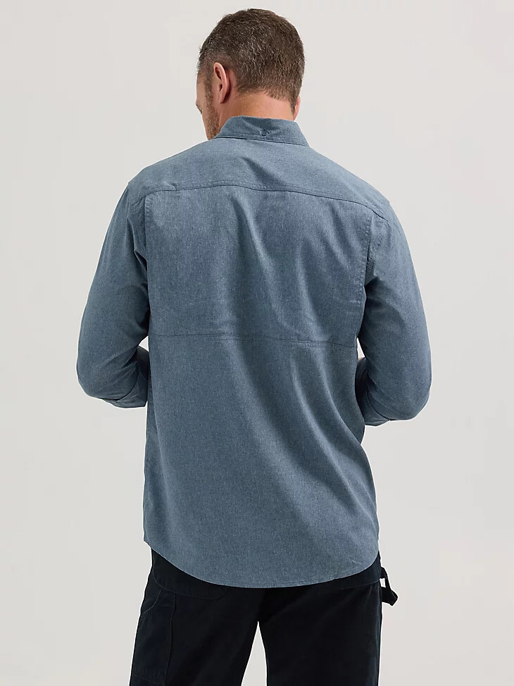 wrangler riggs workwear langarm-arbeitshemd mit belüftung einfarbig farbe blue nights heather