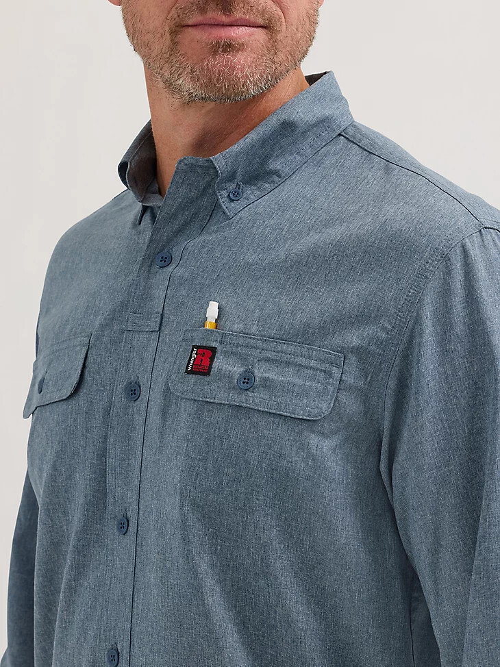wrangler riggs workwear langarm-arbeitshemd mit belüftung einfarbig farbe blue nights heather