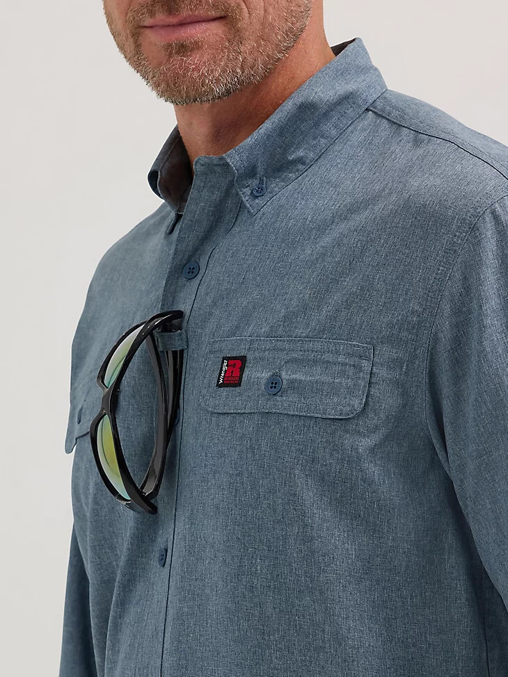 wrangler riggs workwear langarm-arbeitshemd mit belüftung einfarbig farbe blue nights heather
