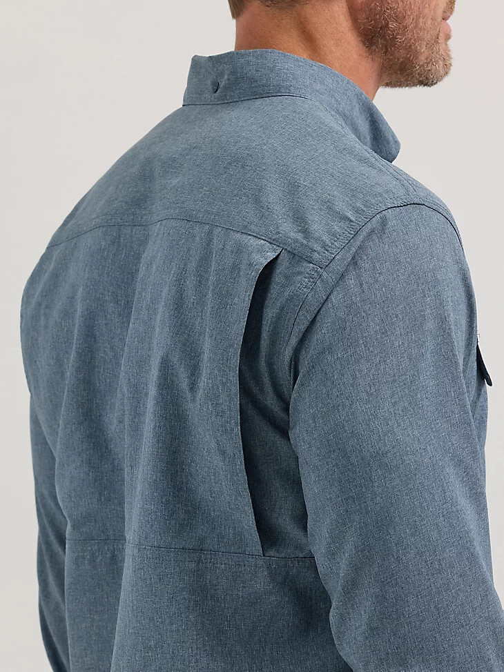 wrangler riggs workwear langarm-arbeitshemd mit belüftung einfarbig farbe blue nights heather