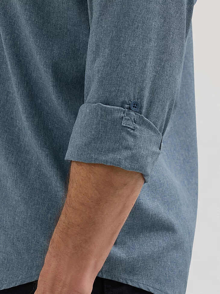 wrangler riggs workwear langarm-arbeitshemd mit belüftung einfarbig farbe blue nights heather