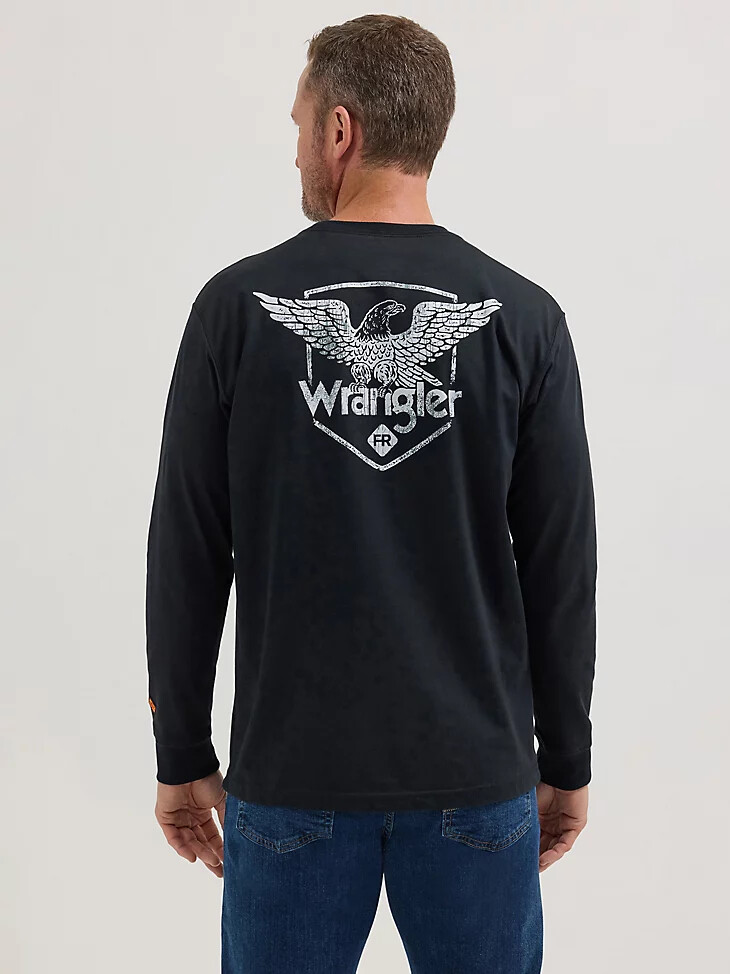 wrangler fr flammhemmendes langarm-t-shirt mit rückenaufdruck schwarz