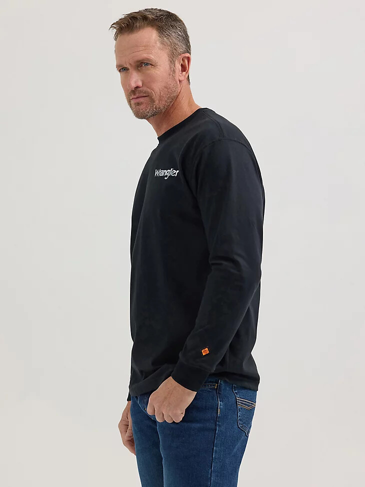 wrangler fr flammhemmendes langarm-t-shirt mit rückenaufdruck schwarz