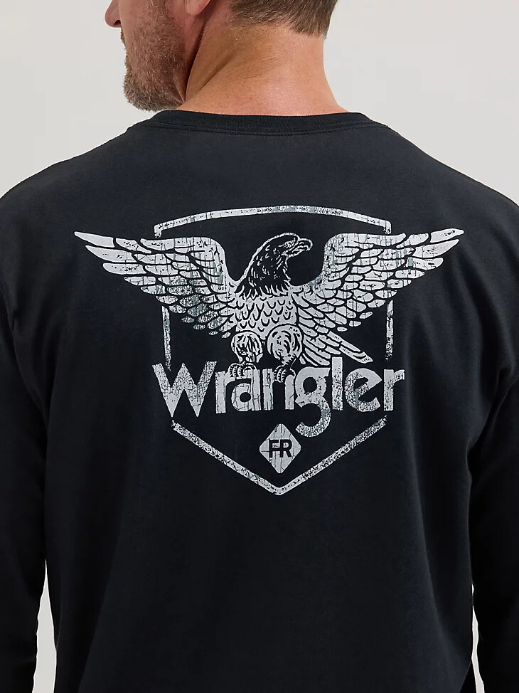 wrangler fr flammhemmendes langarm-t-shirt mit rückenaufdruck schwarz