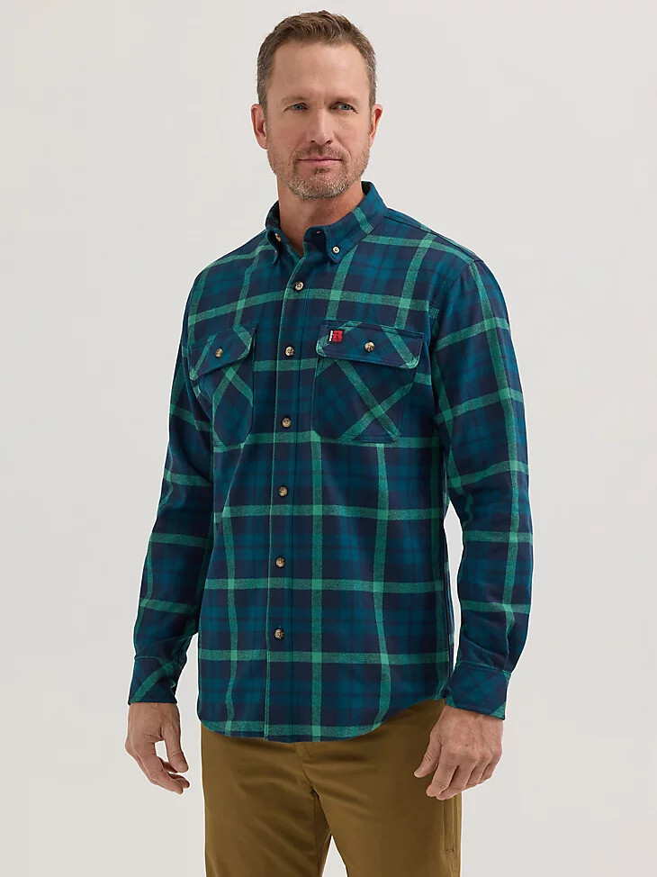 wrangler riggs workwear leichtes flanell-arbeitshemd mit karomuster marineblau