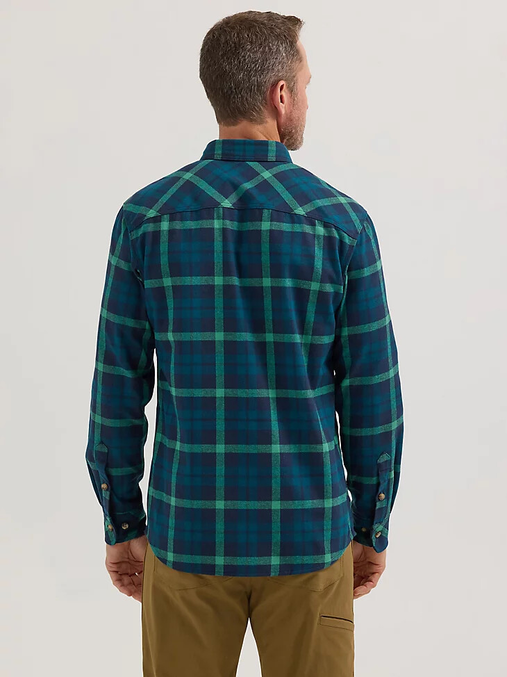 wrangler riggs workwear leichtes flanell-arbeitshemd mit karomuster marineblau