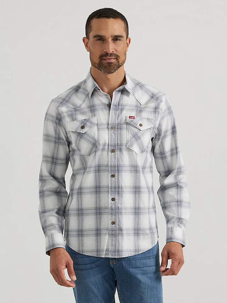 herren cowboy wash karohemd perlblau