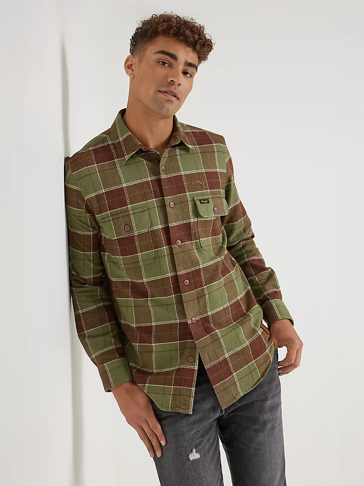 wrangler x buffalo trace herren-flanellhemd kentucky green