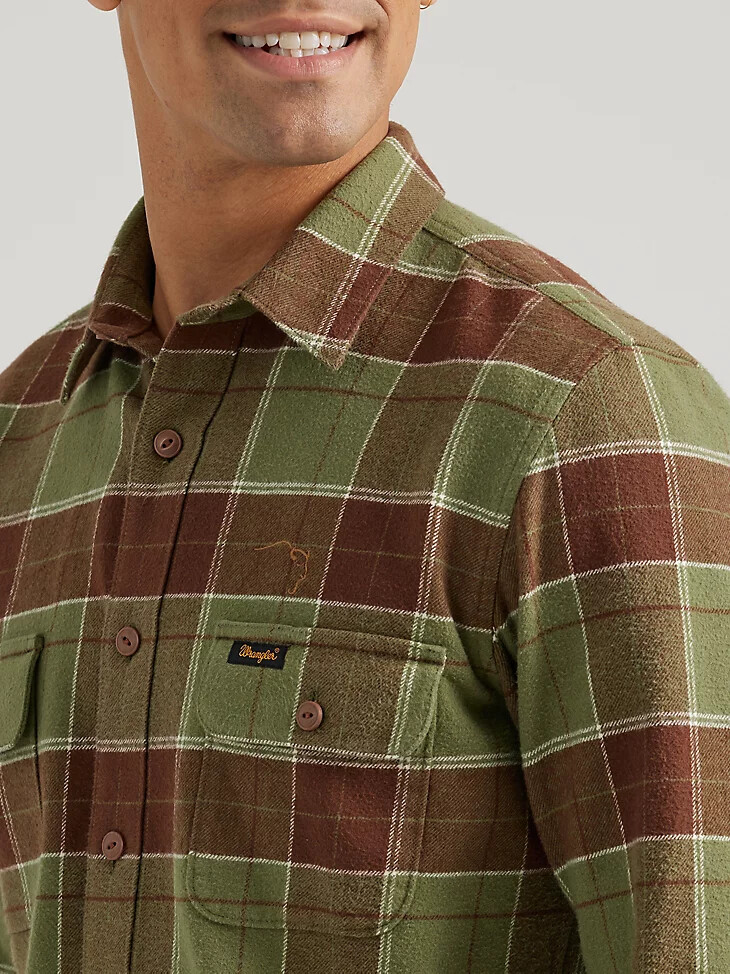 wrangler x buffalo trace herren-flanellhemd kentucky green