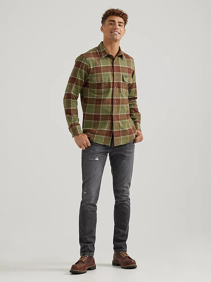 wrangler x buffalo trace herren-flanellhemd kentucky green