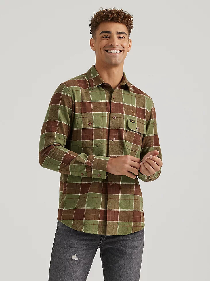 wrangler x buffalo trace herren-flanellhemd kentucky green