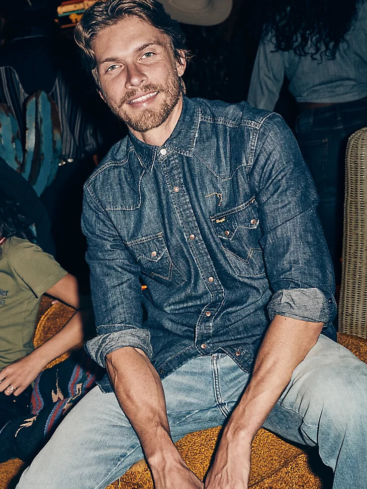 wrangler x buffalo trace herrenhemd revival oak indigo
