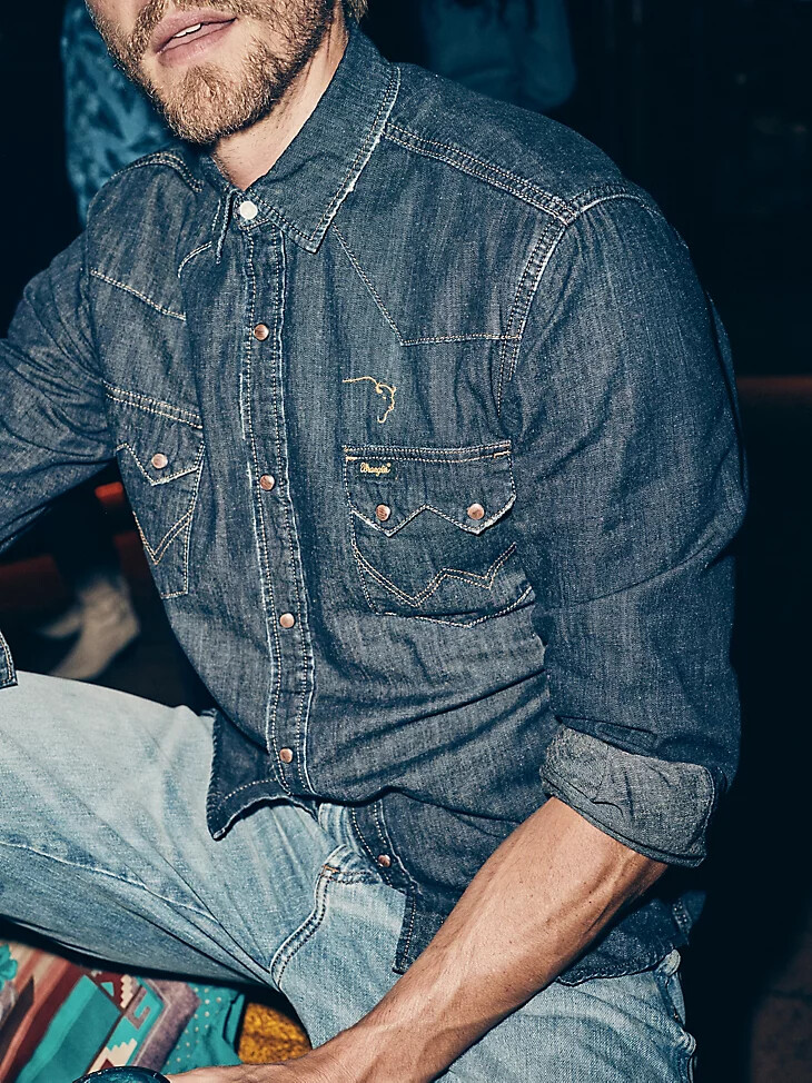 wrangler x buffalo trace herrenhemd revival oak indigo