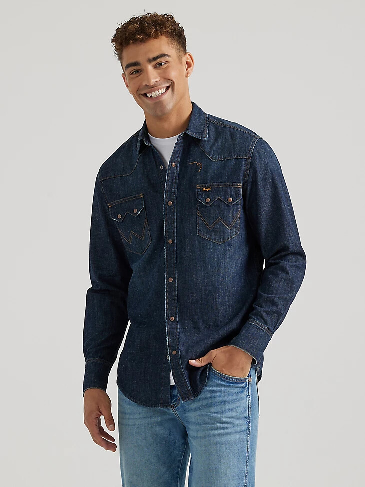 wrangler x buffalo trace herrenhemd revival oak indigo