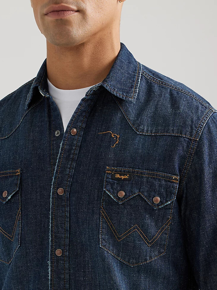 wrangler x buffalo trace herrenhemd revival oak indigo