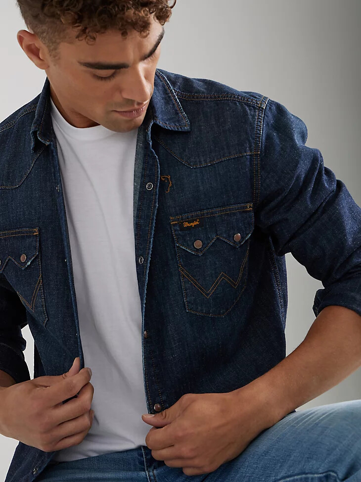 wrangler x buffalo trace herrenhemd revival oak indigo