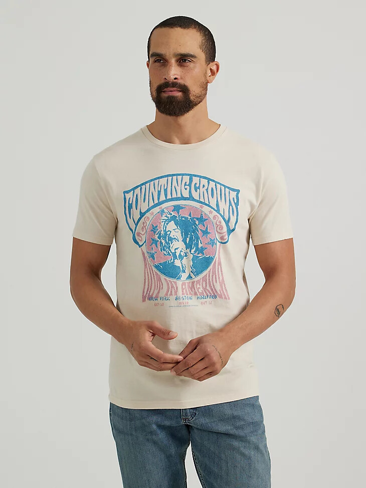 herren-t-shirt mit counting crows-grafik in haferflockenfarbe