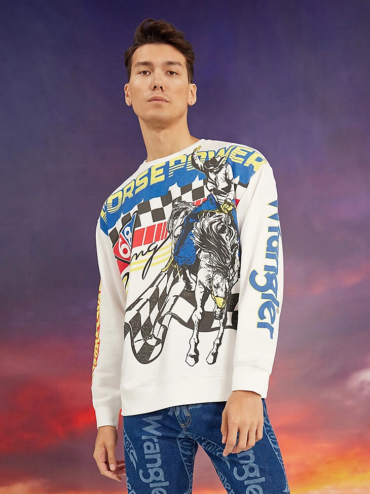 wrangler x hot wheels herren-pullover mit rundhalsausschnitt strahlend weiß