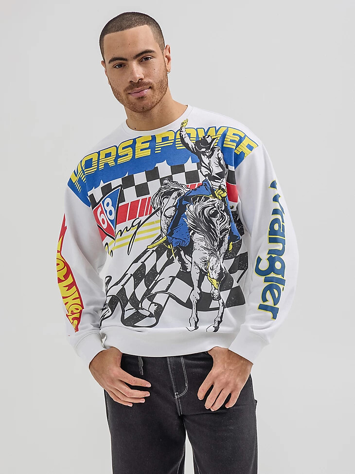 wrangler x hot wheels herren-pullover mit rundhalsausschnitt strahlend weiß