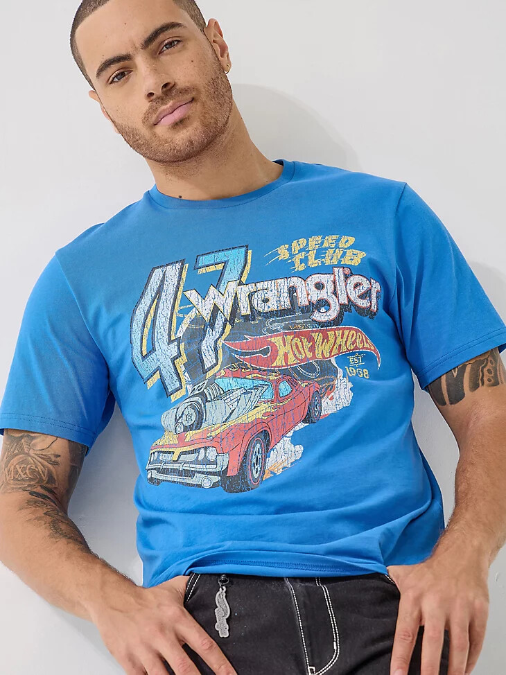 wrangler x hot wheels herren speed club t-shirt blau