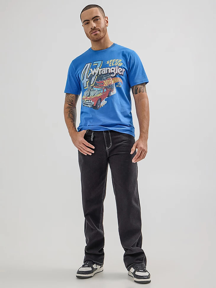 wrangler x hot wheels herren speed club t-shirt blau