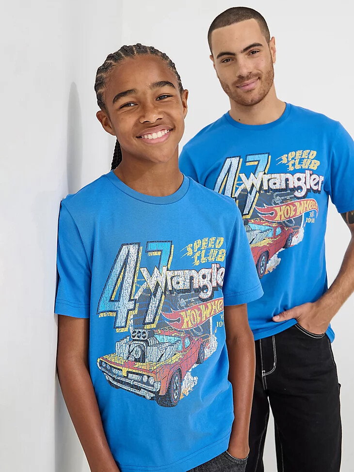 wrangler x hot wheels herren speed club t-shirt blau