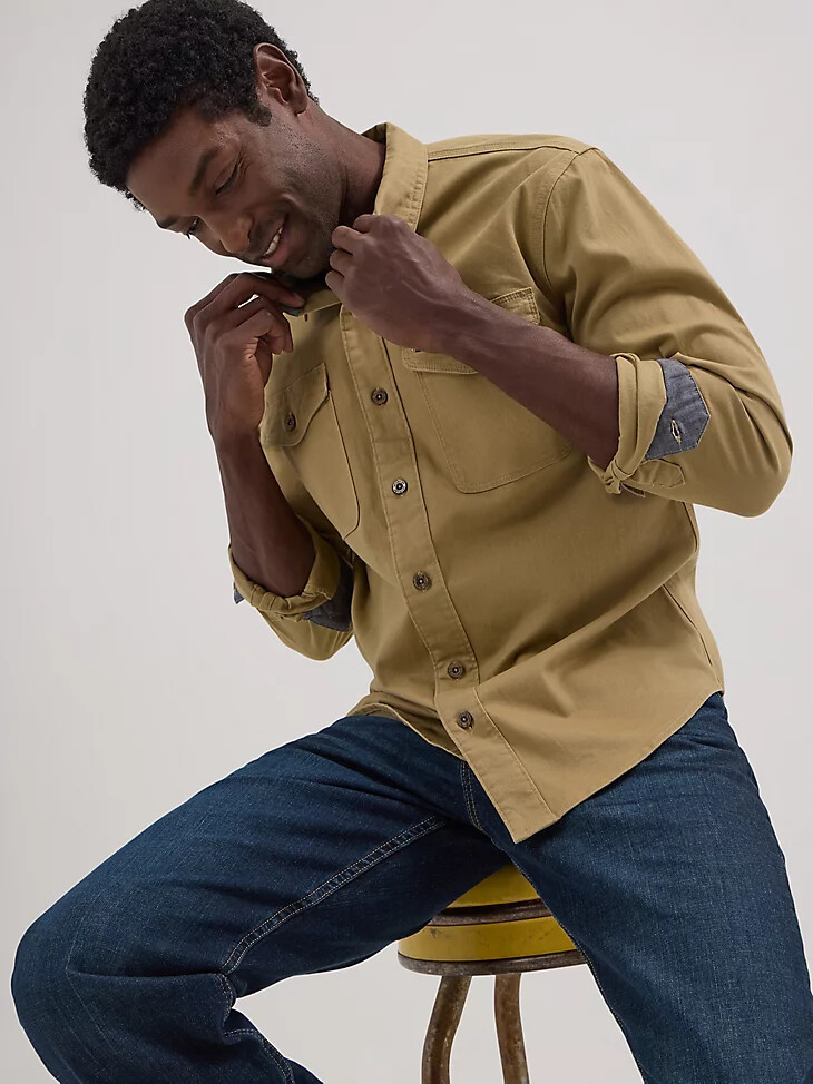wrangler epic soft stretch-twill-hemd für herren kelp