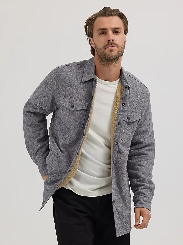 herren-hemdjacke mit sherpa-futter meliert obsidian