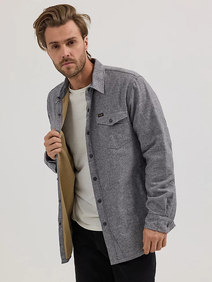 herren-hemdjacke mit sherpa-futter meliert obsidian