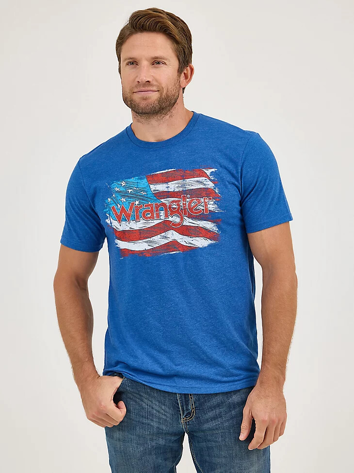 wrangler americana flag logo t-shirt für herren königsblau
