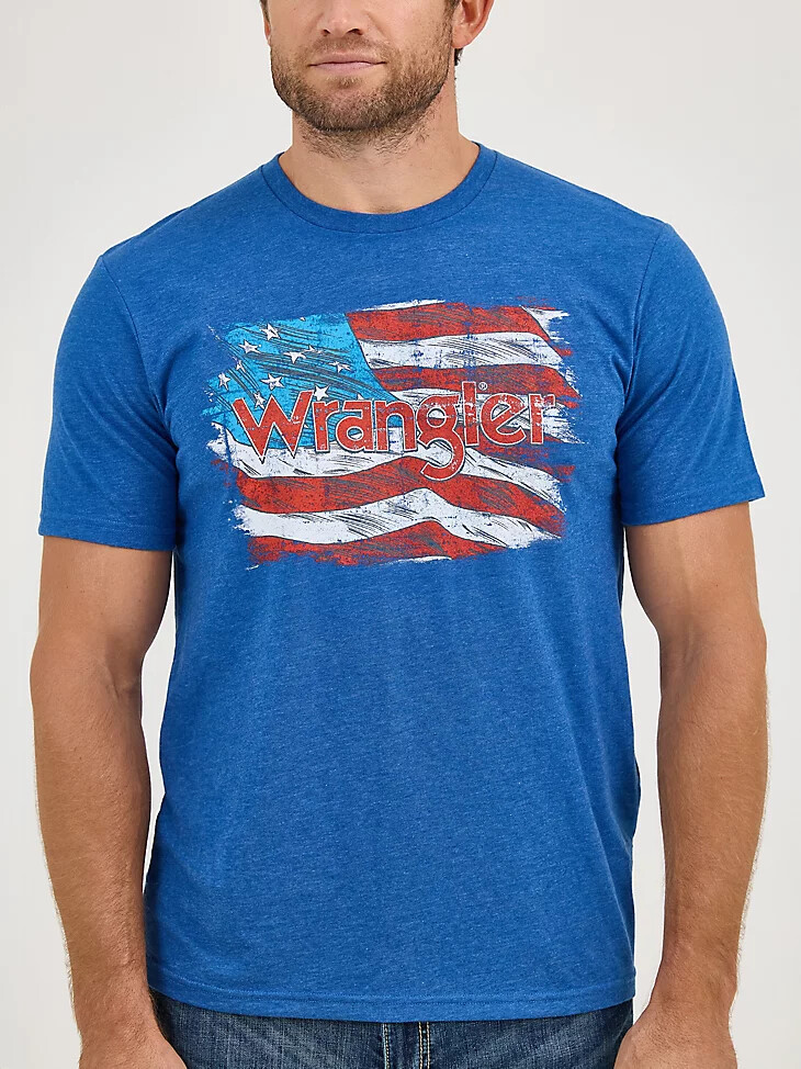 wrangler americana flag logo t-shirt für herren königsblau
